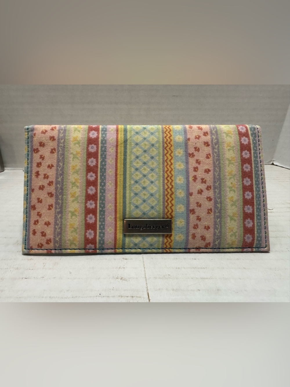 Longaberger Checkbook cover in Retired Spring Parade Removable Photo Sleeve NEW